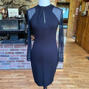 French Connection Black Long Sheer Sleeve Dress